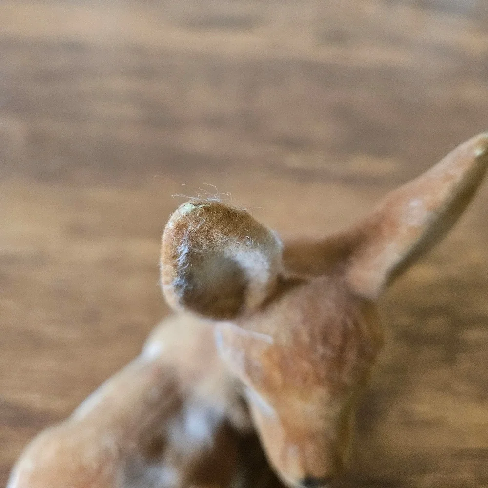 Vintage Flocked Deer Fawn Figurine Brown Spotted Woodland Easter Christmas Decor